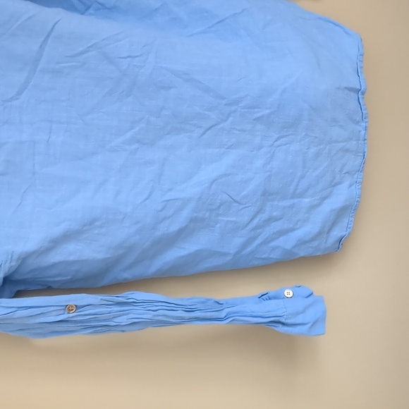 Large Blue Shein Shirt Roll Tab Sleeves Collared Button Up Gold Buttons - Picture 13 of 14